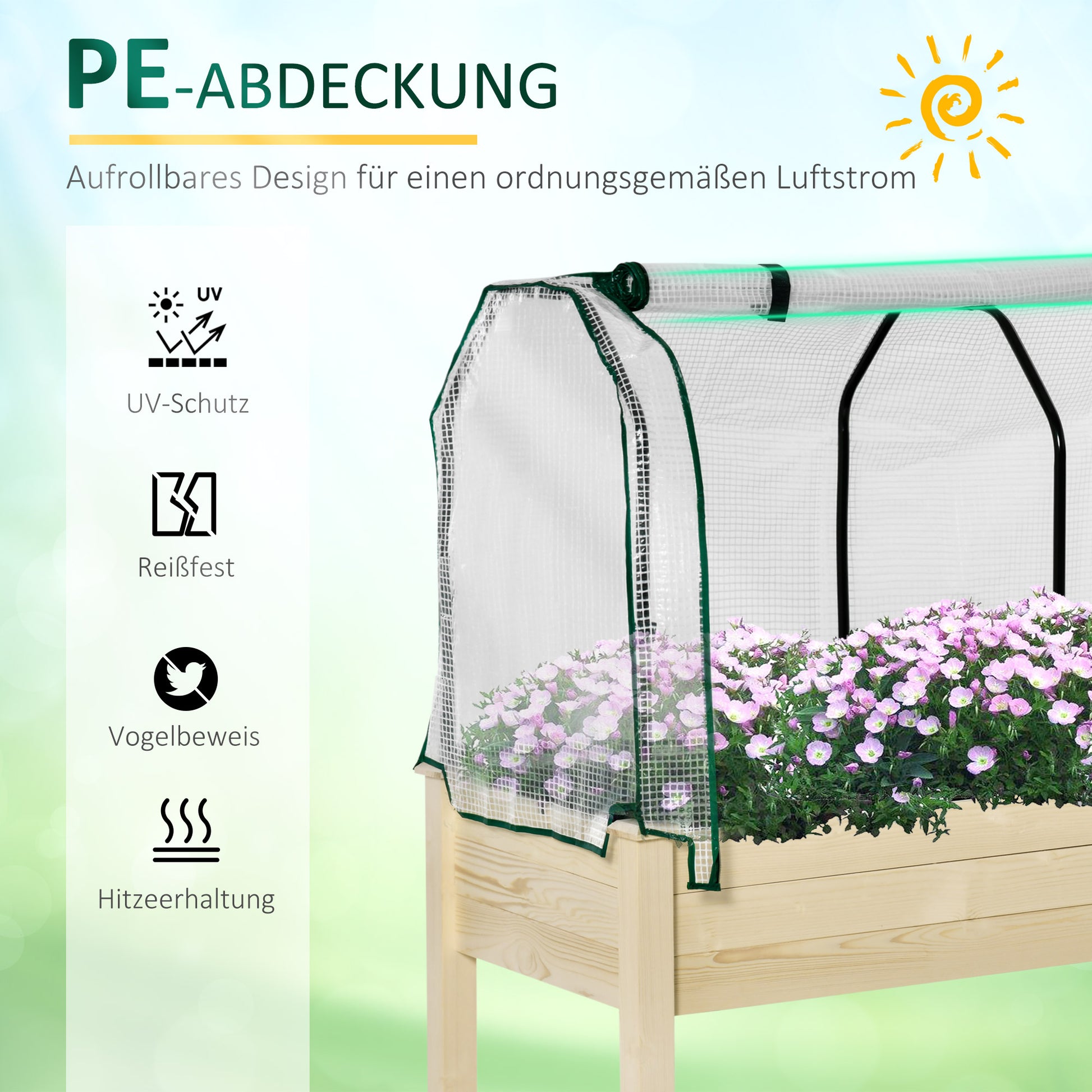 Raised Bed Cold Frame with Greenhouse, Vegetable Bed with Fabric Lining, Herb Bed with Steel Frame, Planter Box for Garden, Balcony, Natural Fir 121 x 55 x 117cm