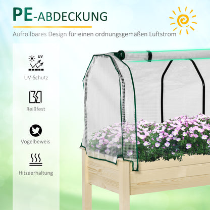 Raised Bed Cold Frame with Greenhouse, Vegetable Bed with Fabric Lining, Herb Bed with Steel Frame, Planter Box for Garden, Balcony, Natural Fir 121 x 55 x 117cm