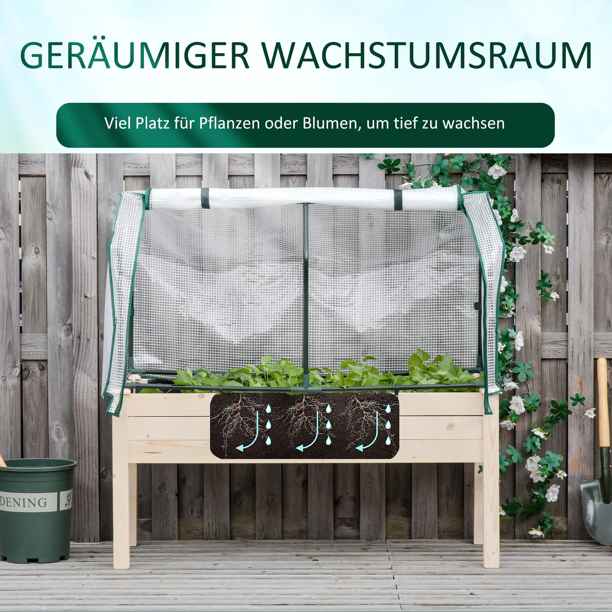 Raised Bed Cold Frame with Greenhouse, Vegetable Bed with Fabric Lining, Herb Bed with Steel Frame, Planter Box for Garden, Balcony, Natural Fir 121 x 55 x 117cm
