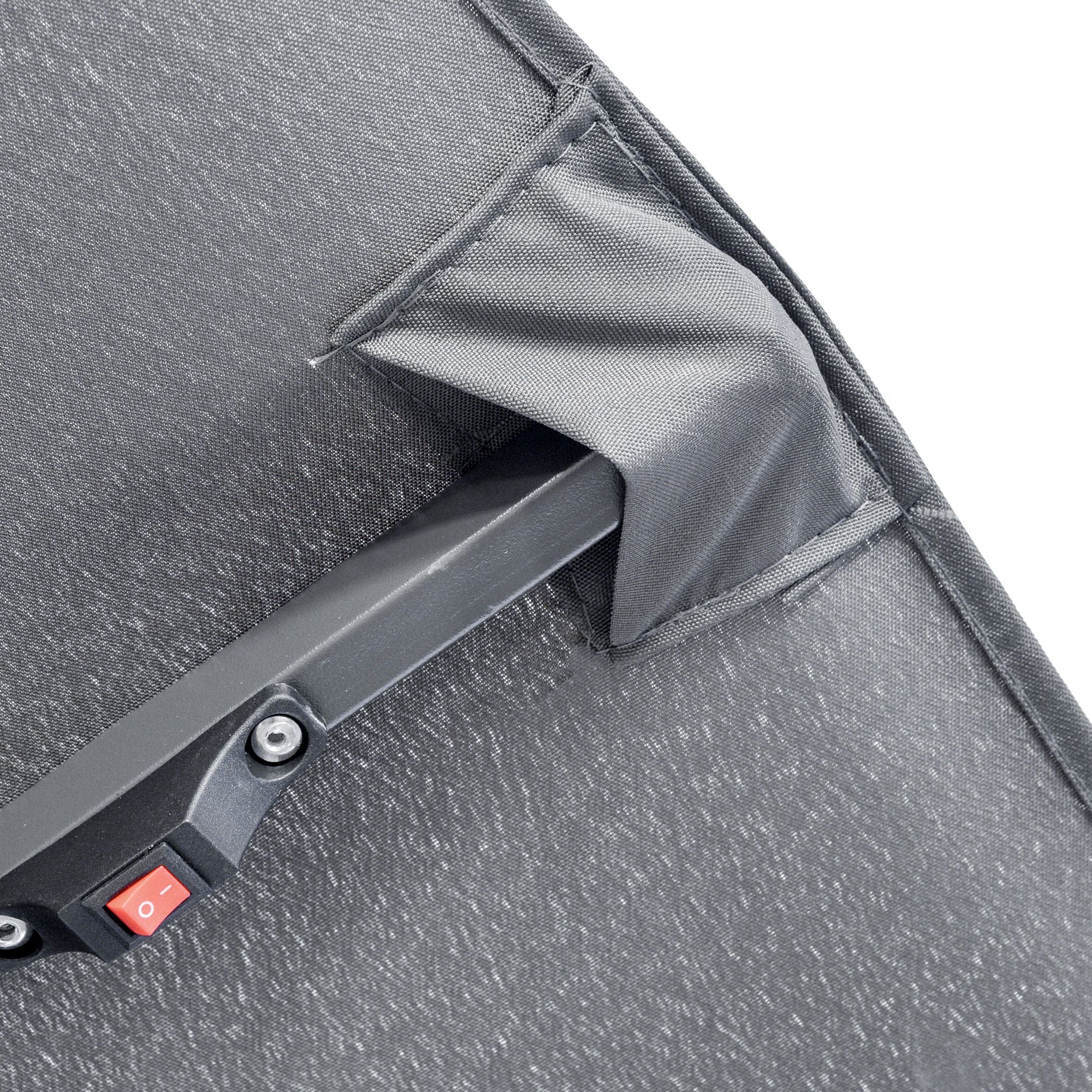 Double Umbrella 295x150x219 cm Garden Umbrella with Solar LED Lights Adjustable Tilt Roof and Manual Crank for Patio Pool Beach Gray