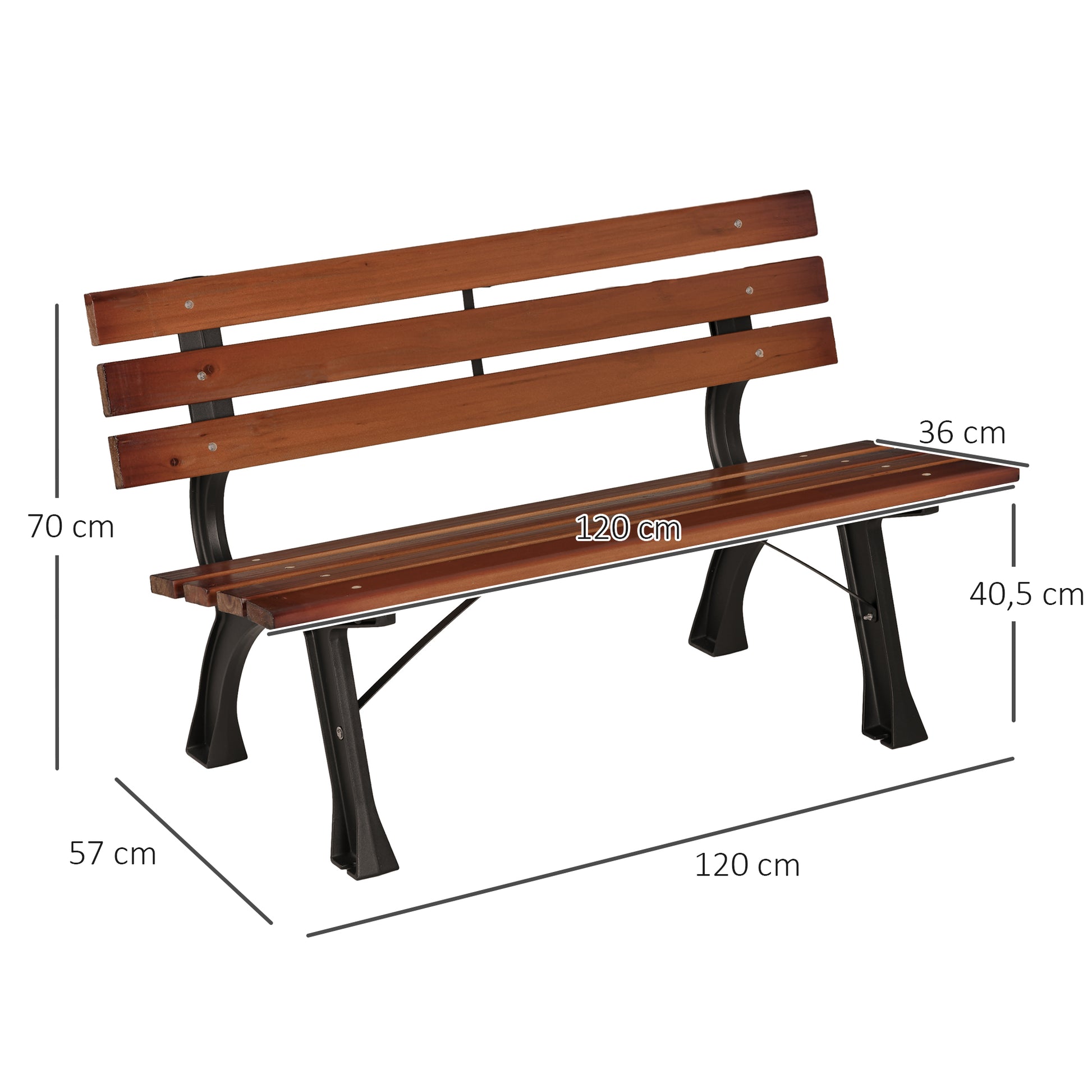 Outdoor Garden Bench 2-Seater in Aluminum and Wooden Slats, dim. 120L x 57W x 70H cm