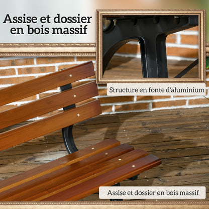 Outdoor Garden Bench 2-Seater in Aluminum and Wooden Slats, dim. 120L x 57W x 70H cm