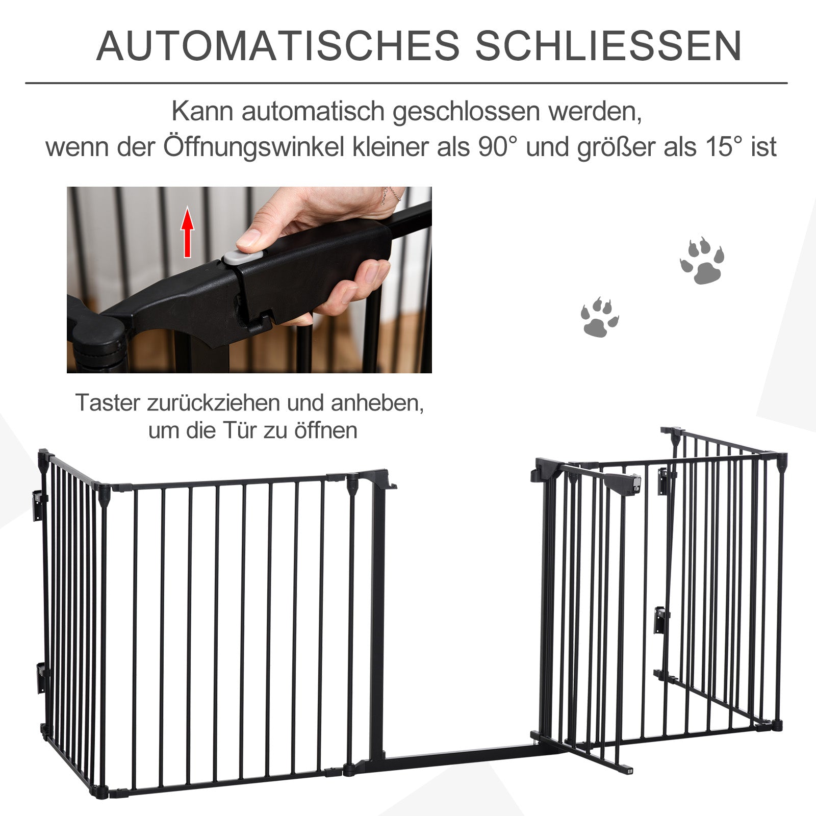 2 in 1 Puppy Pen 5-Piece Foldable Barrier Gate for Dogs with Door, DIY Puppy Playpen Fireplace Guard Oven Guard for Small and Medium Dogs, 300 x 74.5 cm, Metal, Black