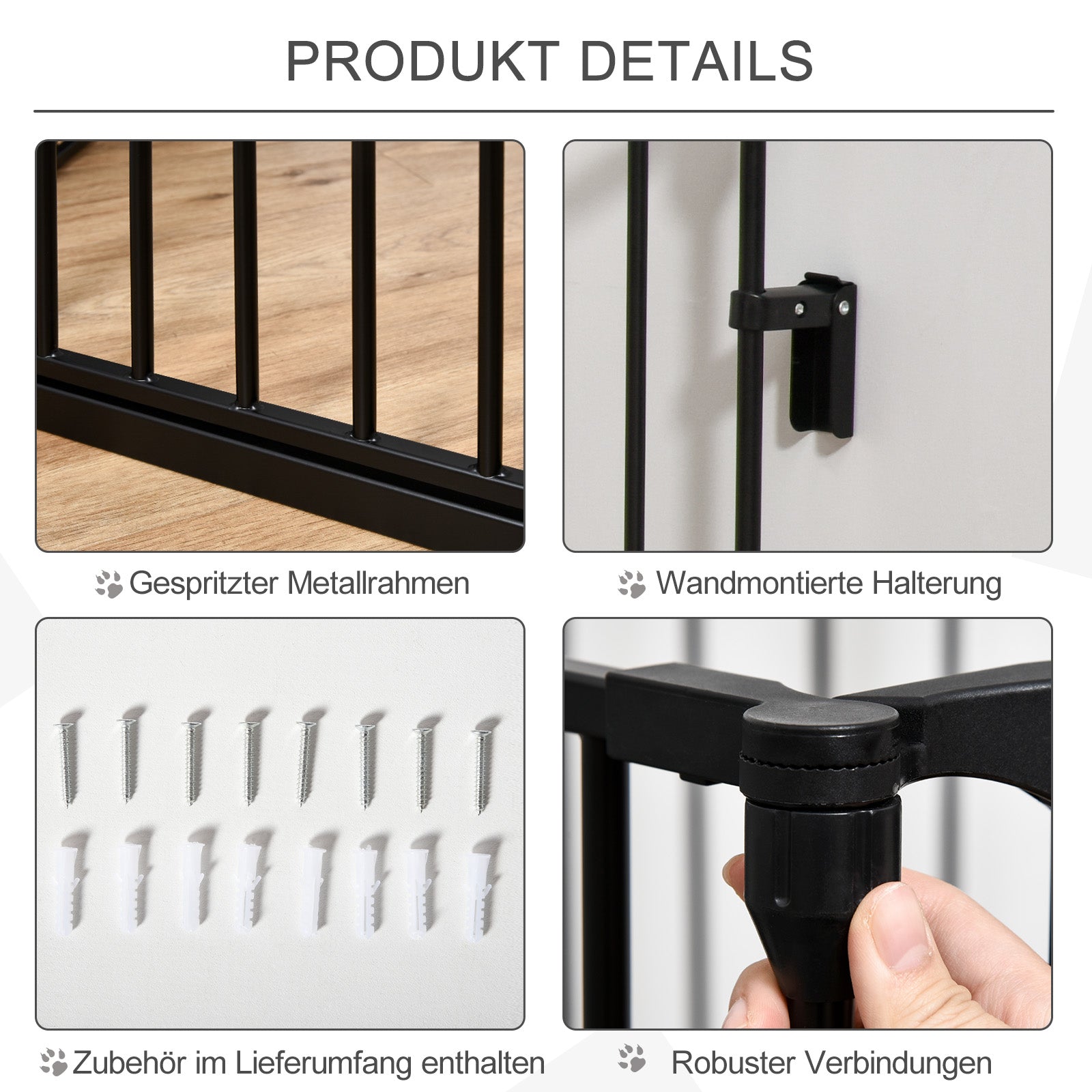 2 in 1 Puppy Pen 5-Piece Foldable Barrier Gate for Dogs with Door, DIY Puppy Playpen Fireplace Guard Oven Guard for Small and Medium Dogs, 300 x 74.5 cm, Metal, Black