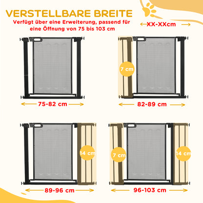 Dog Door Guard, Stair Gate, Dog Guard without Drilling, 75-103 cm Width Barrier, Auto-Close, for Children, Cats, Steel, Black