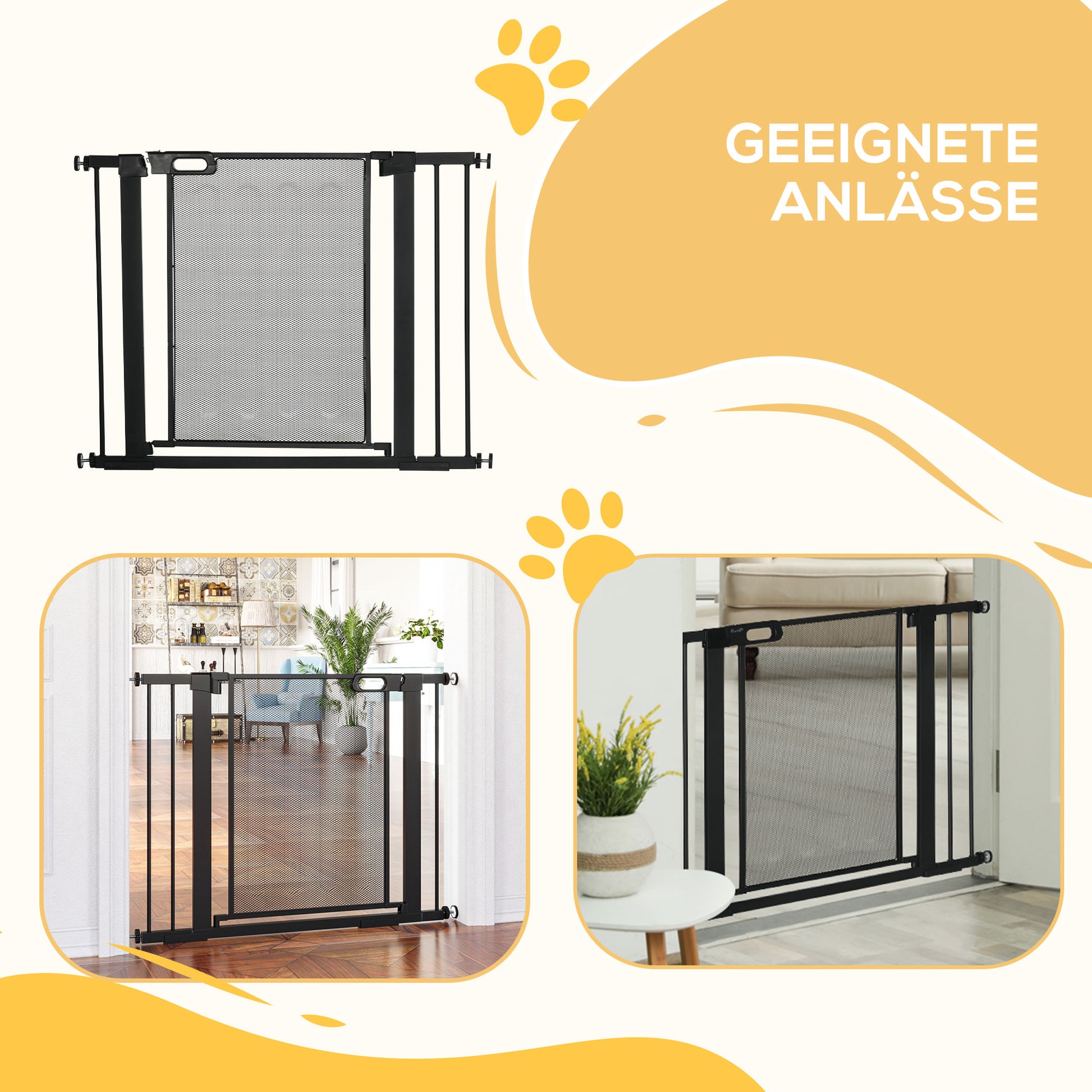 Dog Door Guard, Stair Gate, Dog Guard without Drilling, 75-103 cm Width Barrier, Auto-Close, for Children, Cats, Steel, Black