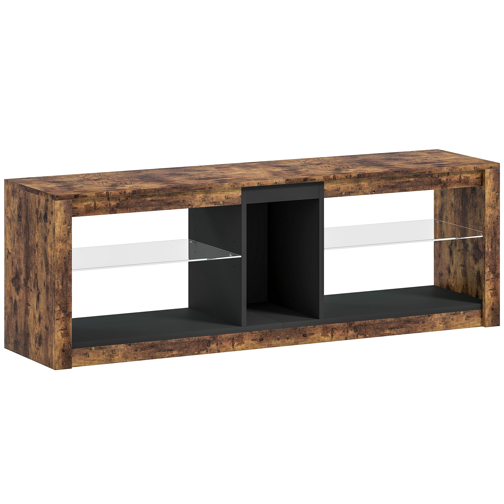 TV Stand with LED Lights and Remote Control, TV Cabinet for TVs up to 65 Inches with Shelves and Open Compartments, for Living Room Bedroom, 140x35x47cm, Brown
