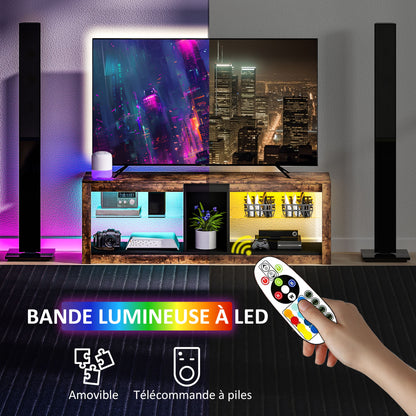 TV Stand with LED Lights and Remote Control, TV Cabinet for TVs up to 65 Inches with Shelves and Open Compartments, for Living Room Bedroom, 140x35x47cm, Brown