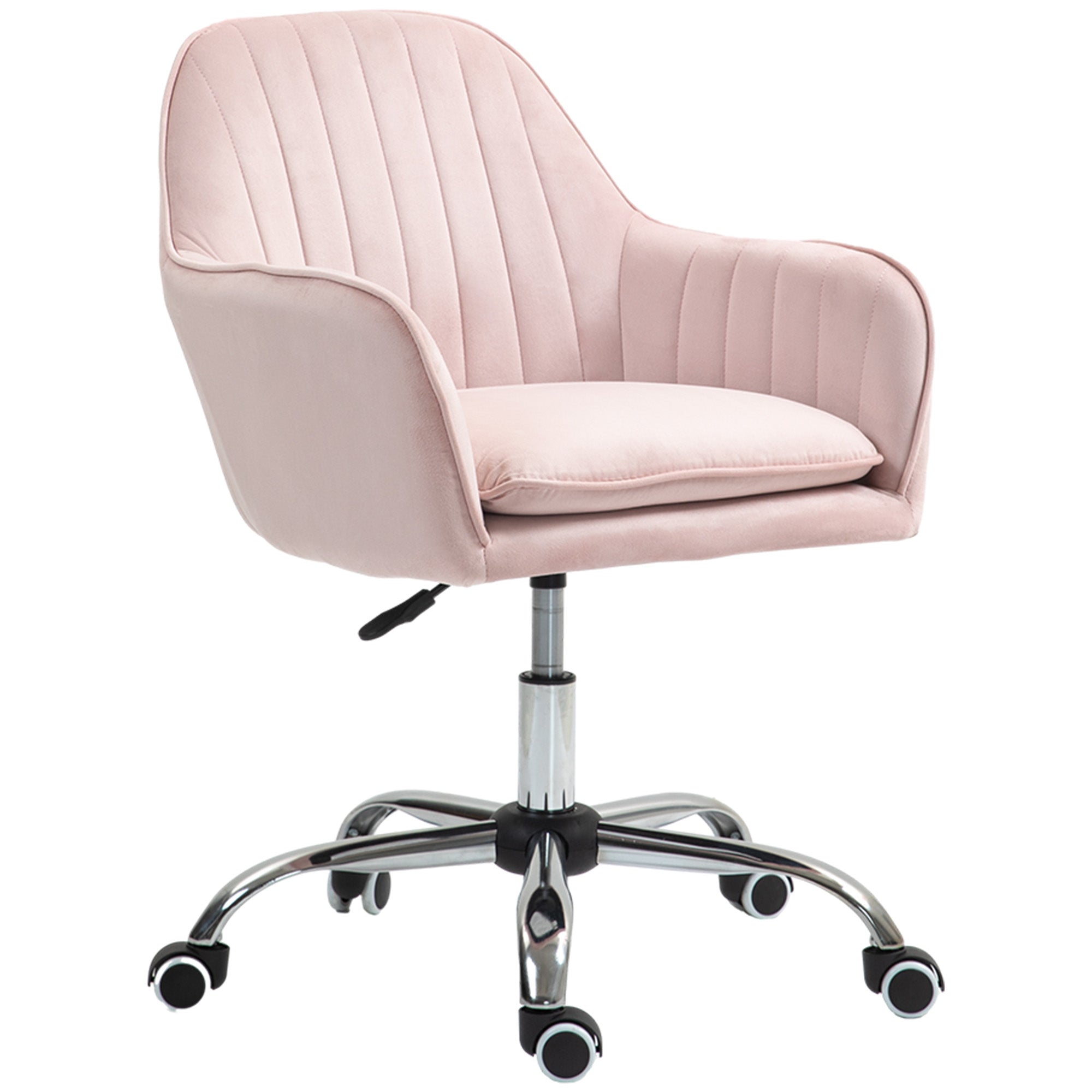 Height Adjustable Desk Chair Swivel Home Office Chair with Back and Armrest Velvet Makeup Chair for Study, Pink