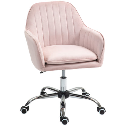 Height Adjustable Desk Chair Swivel Home Office Chair with Back and Armrest Velvet Makeup Chair for Study, Pink