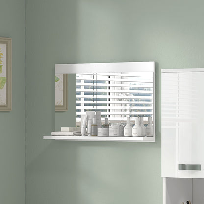Wall Bathroom Mirror with Shelf, Modern Multi-Purpose Mirror for Bathroom, Bedroom, and Entryway, 60x12x40 cm, White