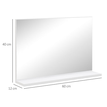 Wall Bathroom Mirror with Shelf, Modern Multi-Purpose Mirror for Bathroom, Bedroom, and Entryway, 60x12x40 cm, White