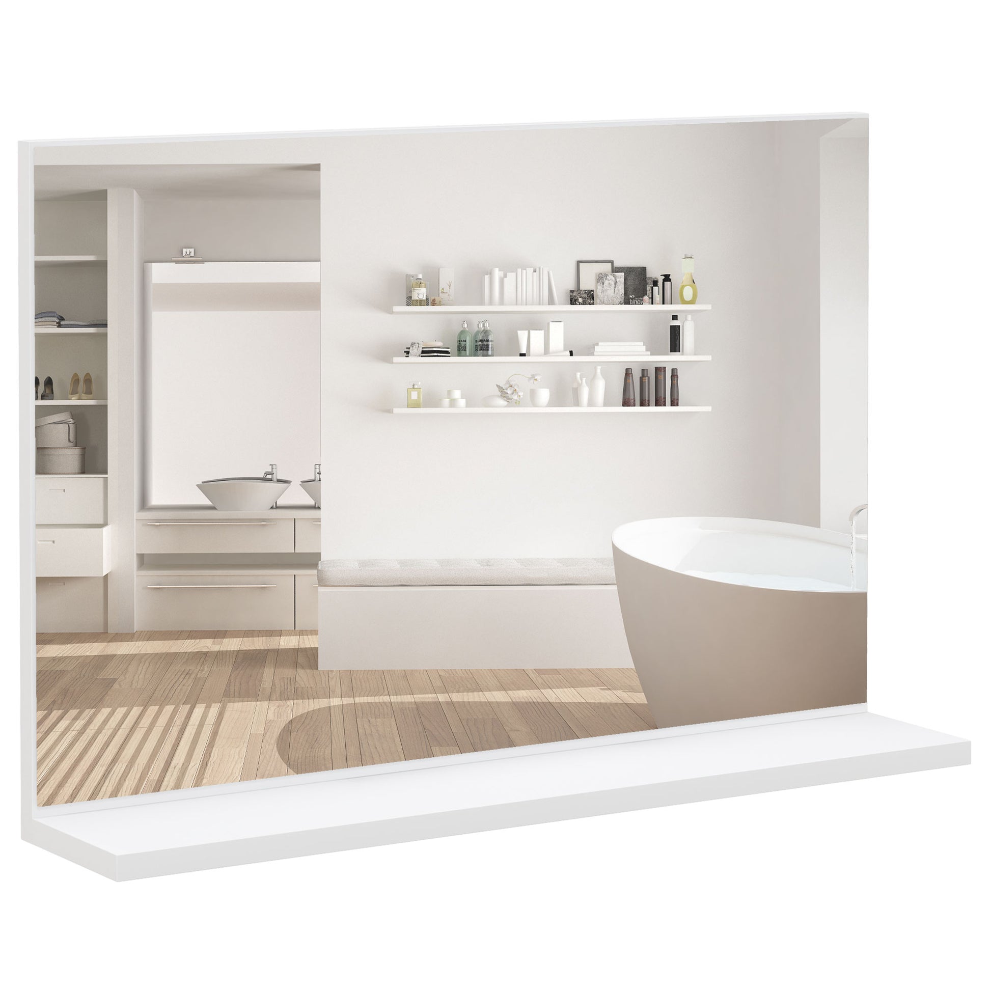 Wall Bathroom Mirror with Shelf, Modern Multi-Purpose Mirror for Bathroom, Bedroom, and Entryway, 60x12x40 cm, White