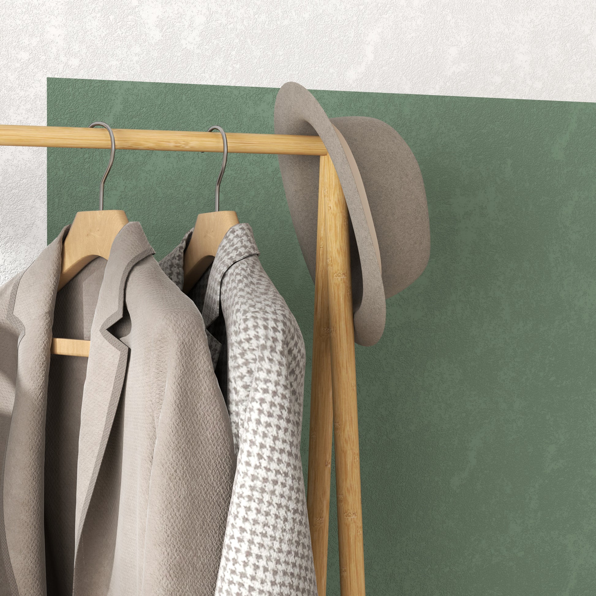 Clothes Rack Coat Stand with Shelves, Hooks, Clothes Rail, Wardrobe in Bamboo for Bedroom, Exhibitions, Laundry Room, Natural Wood