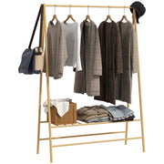 Clothes Rack Coat Stand with Shelves, Hooks, Clothes Rail, Wardrobe in Bamboo for Bedroom, Exhibitions, Laundry Room, Natural Wood