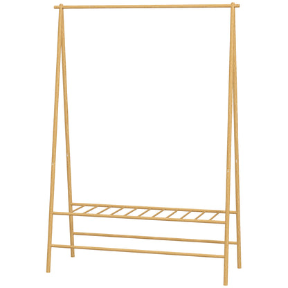 Clothes Rack Coat Stand with Shelves, Hooks, Clothes Rail, Wardrobe in Bamboo for Bedroom, Exhibitions, Laundry Room, Natural Wood
