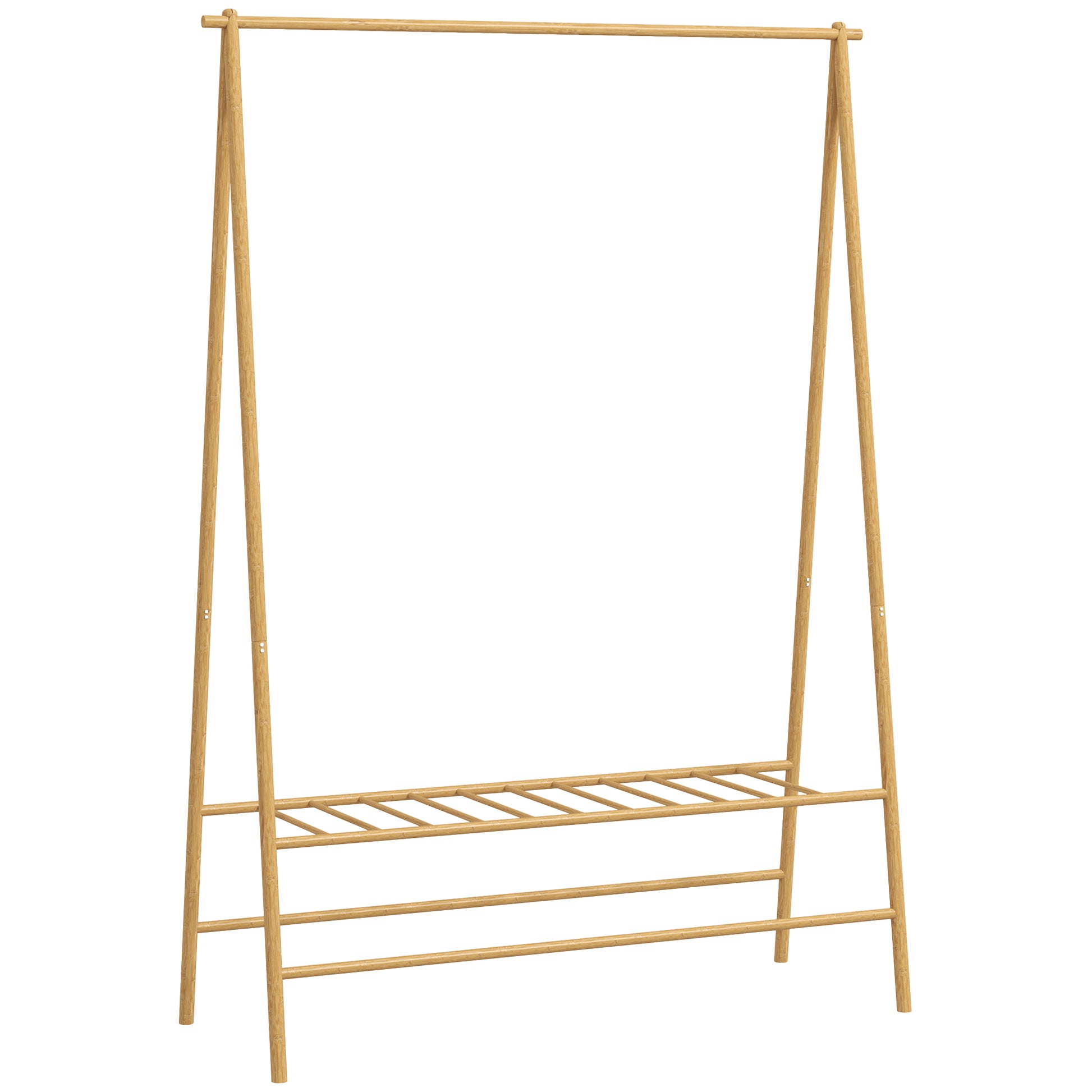 Clothes Rack Coat Stand with Shelves, Hooks, Clothes Rail, Wardrobe in Bamboo for Bedroom, Exhibitions, Laundry Room, Natural Wood