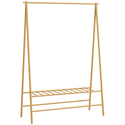 Clothes Rack Coat Stand with Shelves, Hooks, Clothes Rail, Wardrobe in Bamboo for Bedroom, Exhibitions, Laundry Room, Natural Wood