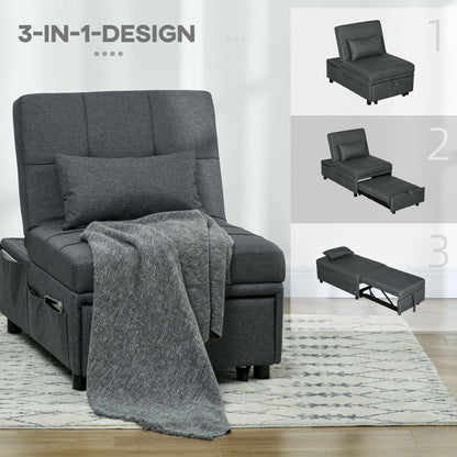 3-in-1 Sleeper Chair with Bed Function, Pull-Out Sofa Bed, Sleep Chair with Side Pocket, Adjustable Backrest, Holds up to 150 kg, for Living Room, Bedroom, Gray
