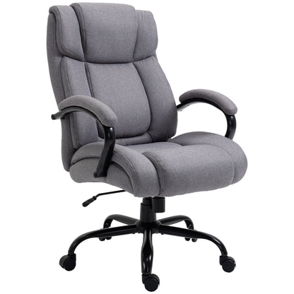 Office Chair, Ergonomic Executive Chair, Padded Desk Chair with Armrest, Height Adjustable Swivel Chair with Tilt Function, Linen Look, Holds up to 220 kg, Light Grey
