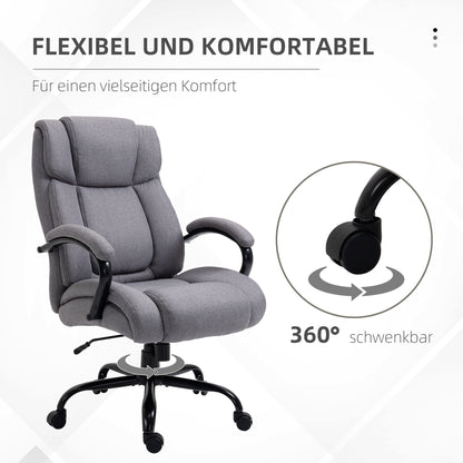 Office Chair, Ergonomic Executive Chair, Padded Desk Chair with Armrest, Height Adjustable Swivel Chair with Tilt Function, Linen Look, Holds up to 220 kg, Light Grey