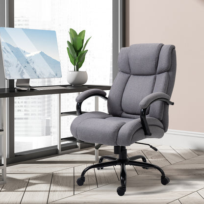 Office Chair, Ergonomic Executive Chair, Padded Desk Chair with Armrest, Height Adjustable Swivel Chair with Tilt Function, Linen Look, Holds up to 220 kg, Light Grey