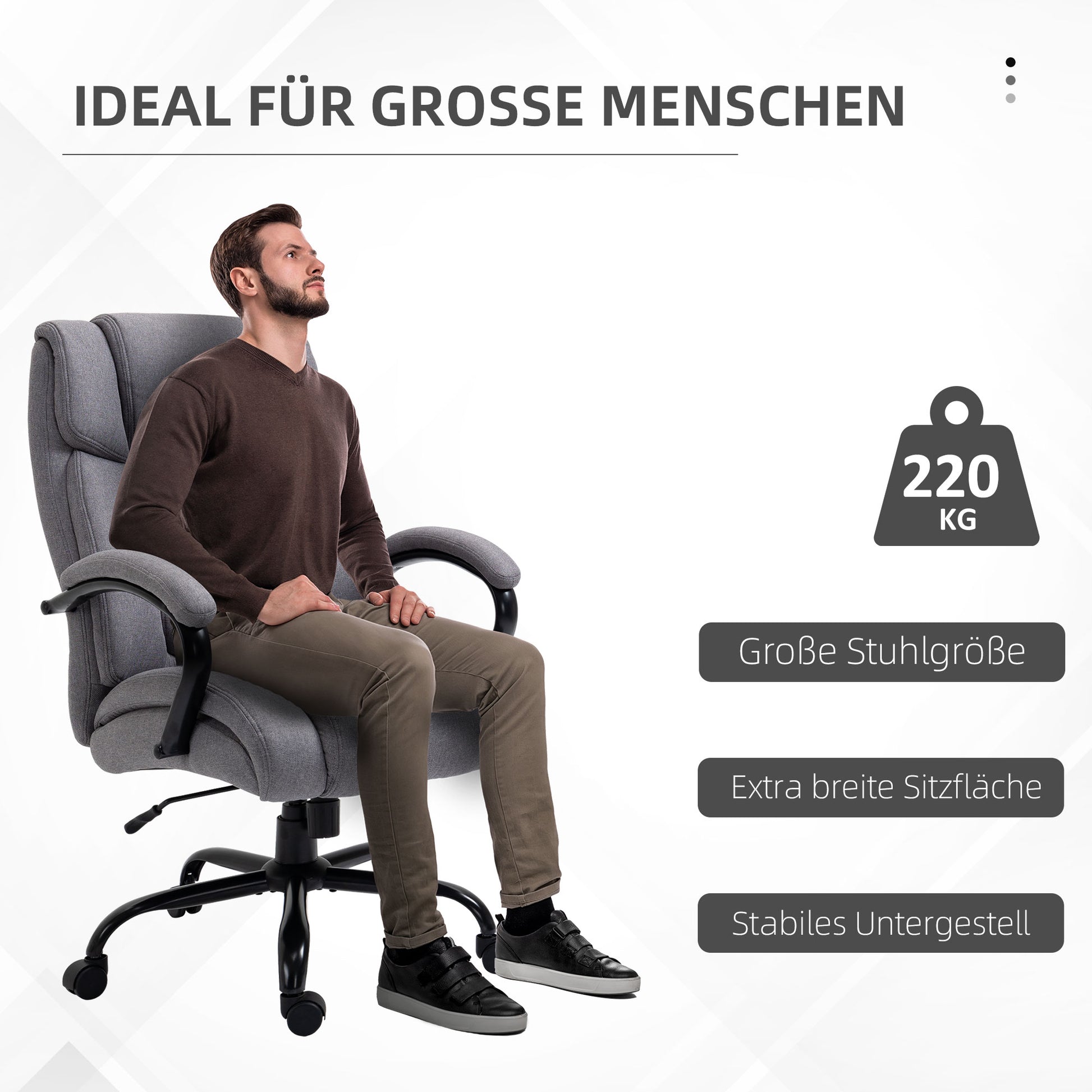 Office Chair, Ergonomic Executive Chair, Padded Desk Chair with Armrest, Height Adjustable Swivel Chair with Tilt Function, Linen Look, Holds up to 220 kg, Light Grey