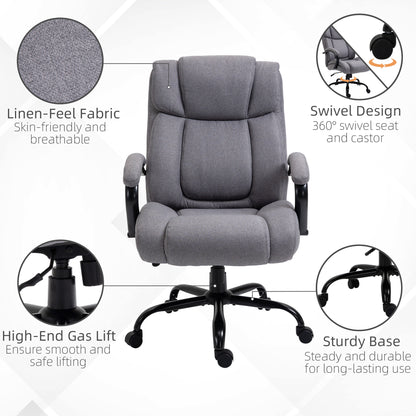 Office Chair, Ergonomic Executive Chair, Padded Desk Chair with Armrest, Height Adjustable Swivel Chair with Tilt Function, Linen Look, Holds up to 220 kg, Light Grey