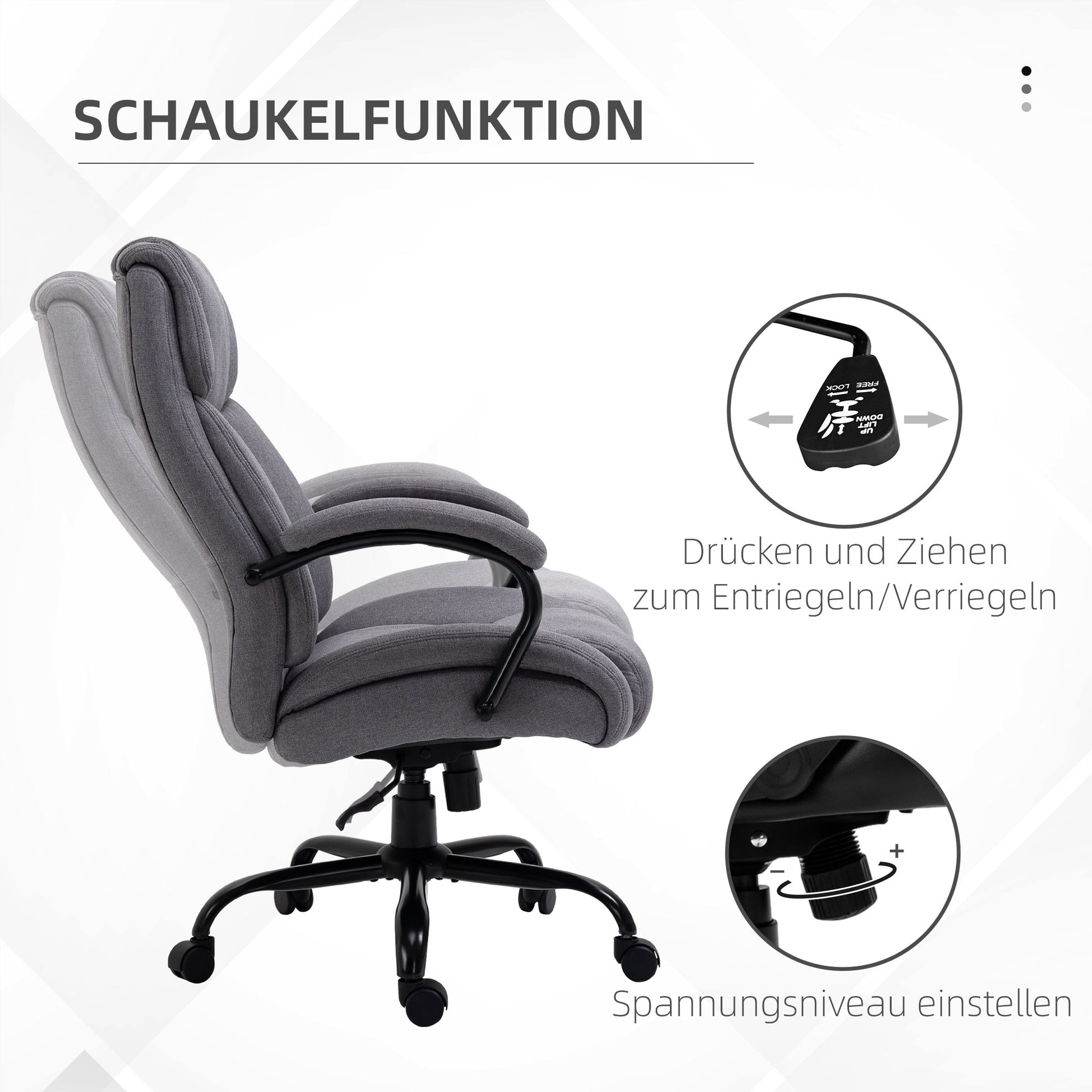 Office Chair, Ergonomic Executive Chair, Padded Desk Chair with Armrest, Height Adjustable Swivel Chair with Tilt Function, Linen Look, Holds up to 220 kg, Light Grey