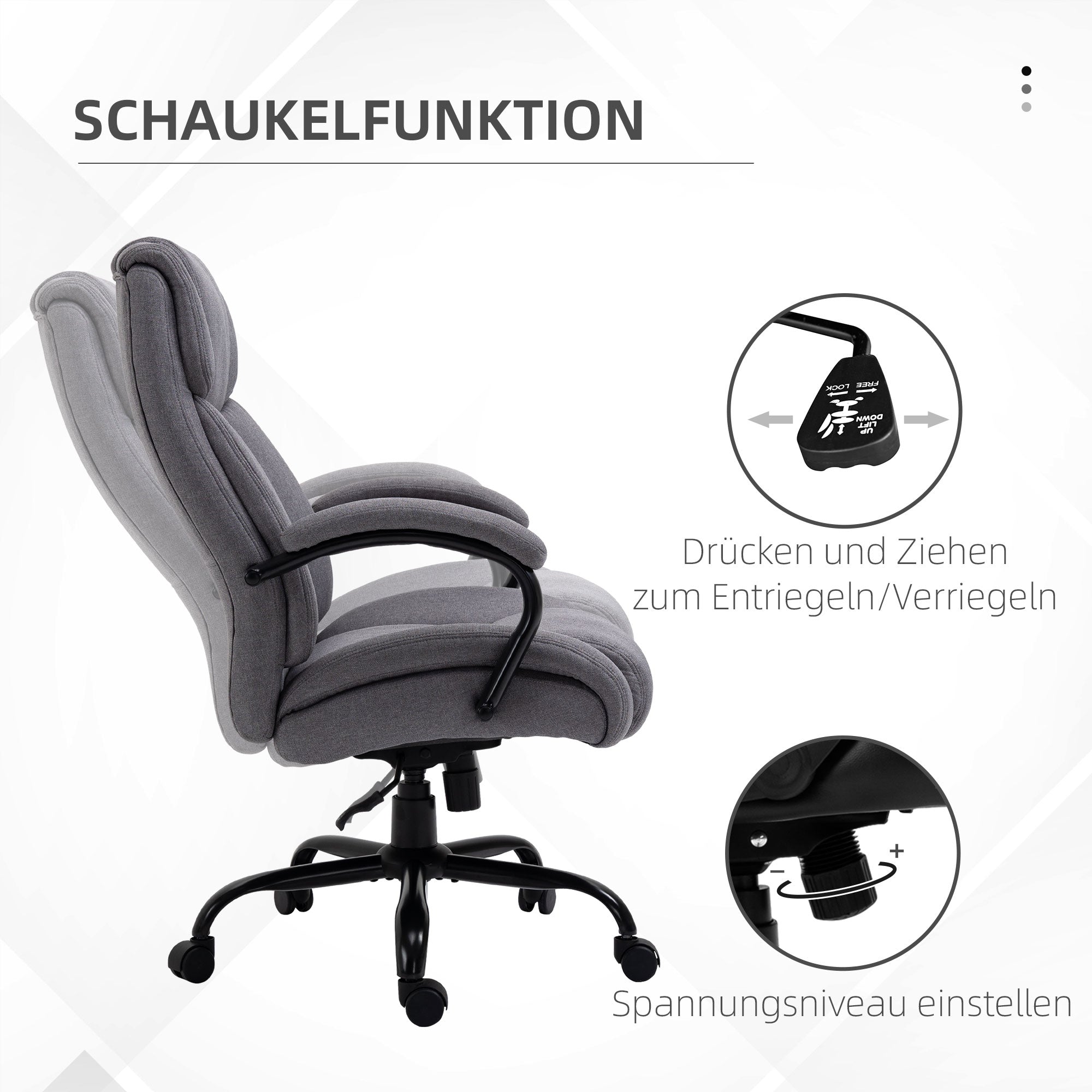 Office Chair, Ergonomic Executive Chair, Padded Desk Chair with Armrest, Height Adjustable Swivel Chair with Tilt Function, Linen Look, Holds up to 220 kg, Light Grey