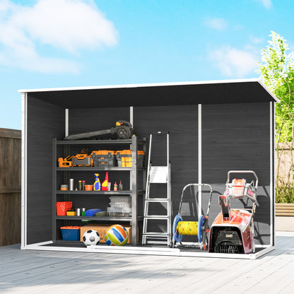 Garden Shed 3.2 m² (34.5 ft²), 303×123×197 cm (9'11" x 4'0" x 6'6") — Plastic Storage Shed with Windows, Double Doors, Lockable Vent, Wood-Look Floor (Gray)