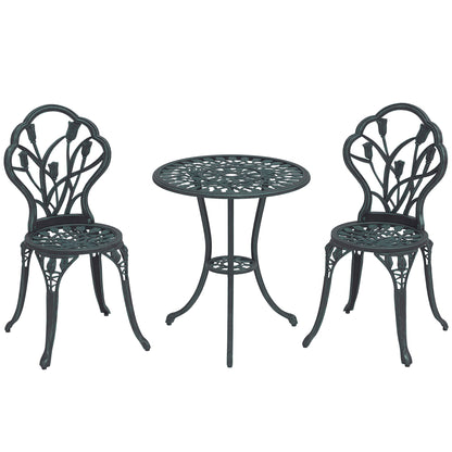 2-Seater Garden Lounge Set 2 Chairs + Round Table Cast Aluminum Imitation Wrought Iron Green