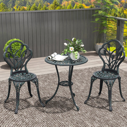 2-Seater Garden Lounge Set 2 Chairs + Round Table Cast Aluminum Imitation Wrought Iron Green