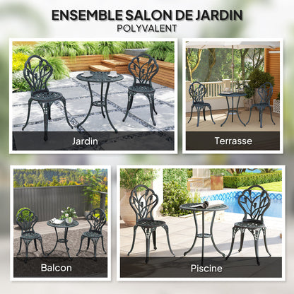 2-Seater Garden Lounge Set 2 Chairs + Round Table Cast Aluminum Imitation Wrought Iron Green