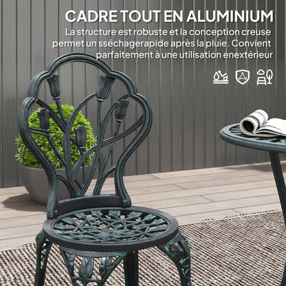 2-Seater Garden Lounge Set 2 Chairs + Round Table Cast Aluminum Imitation Wrought Iron Green