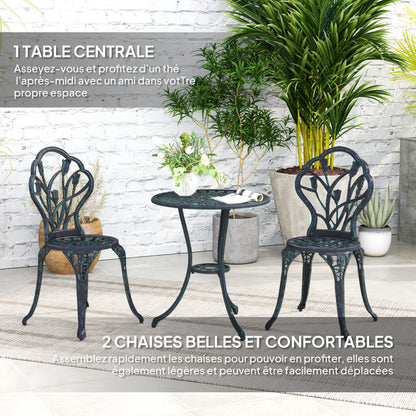 2-Seater Garden Lounge Set 2 Chairs + Round Table Cast Aluminum Imitation Wrought Iron Green