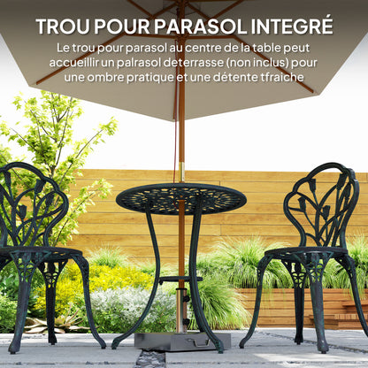 2-Seater Garden Lounge Set 2 Chairs + Round Table Cast Aluminum Imitation Wrought Iron Green