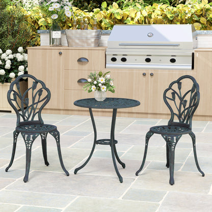 2-Seater Garden Lounge Set 2 Chairs + Round Table Cast Aluminum Imitation Wrought Iron Green