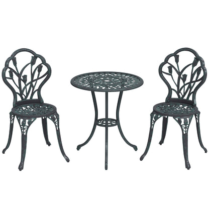 2-Seater Garden Lounge Set 2 Chairs + Round Table Cast Aluminum Imitation Wrought Iron Green