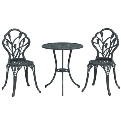 2-Seater Garden Lounge Set 2 Chairs + Round Table Cast Aluminum Imitation Wrought Iron Green
