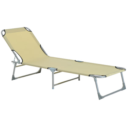 Folding Camping Bed Lounge Chair with 4-Level Adjustable Backrest 120kg Weight Capacity for Beach Garden Pool Hiking 187x58x28 cm Beige