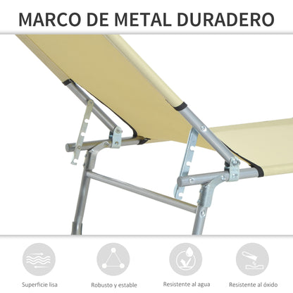 Folding Camping Bed Lounge Chair with 4-Level Adjustable Backrest 120kg Weight Capacity for Beach Garden Pool Hiking 187x58x28 cm Beige