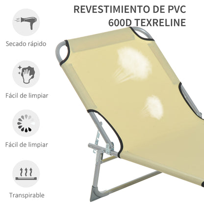 Folding Camping Bed Lounge Chair with 4-Level Adjustable Backrest 120kg Weight Capacity for Beach Garden Pool Hiking 187x58x28 cm Beige