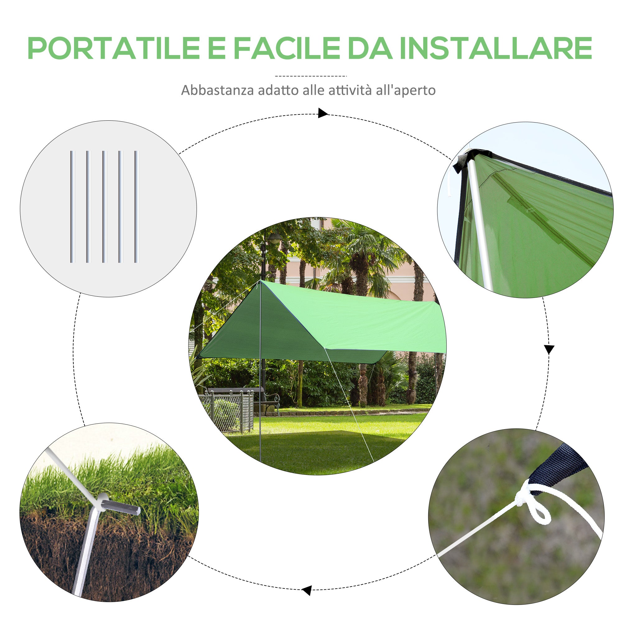 Portable Green 3x3m Double Beach Tent, UV Protection, Parasol Awning for Camping, Picnic, Waterproof Shade Tarp with Carrying Bag