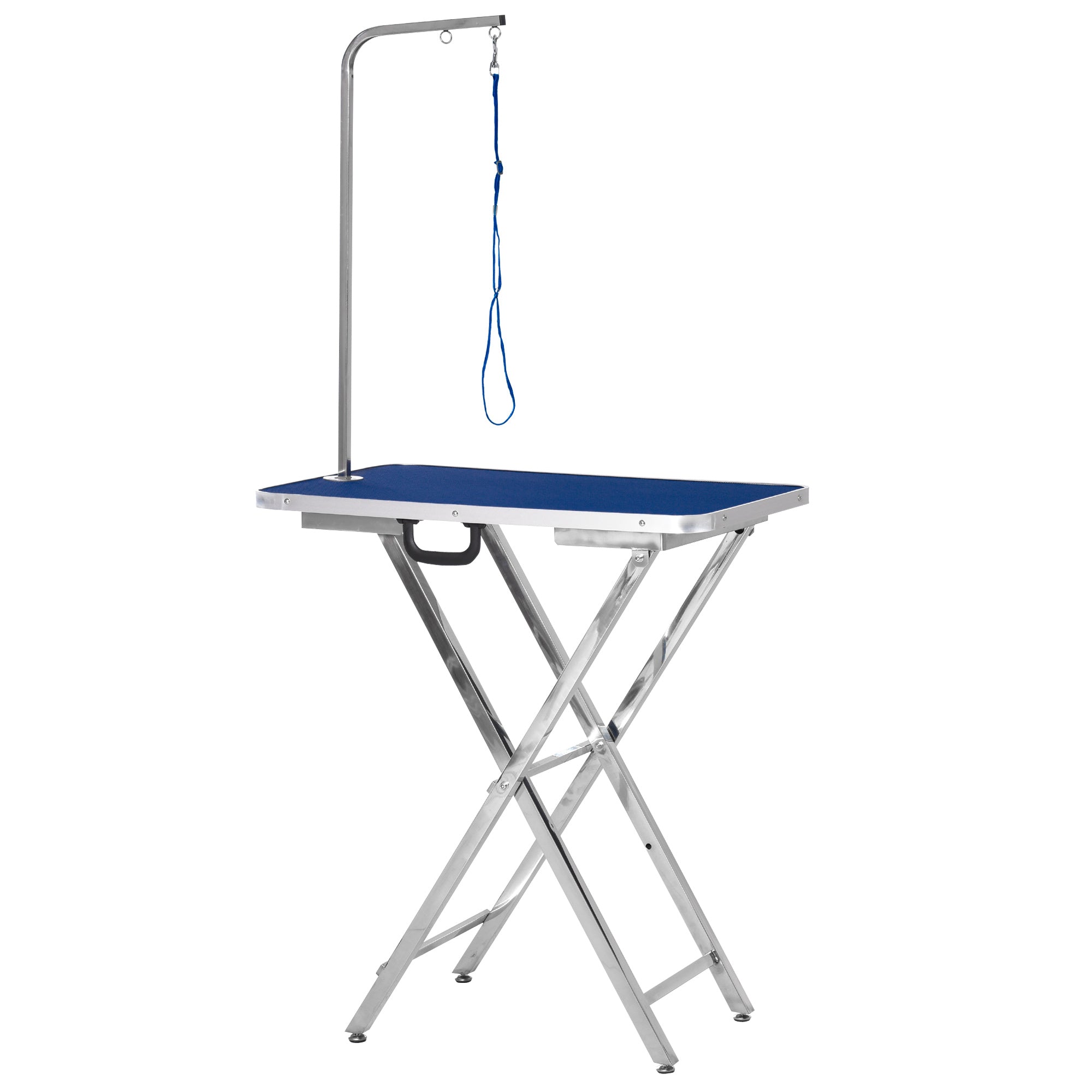 Pet Grooming Table Grooming Table Adjustable Height with Non-slip Countertop Foldable Stainless Steel Legs Handle and Adjustable Height Arm 72x45x74-81 cm Blue