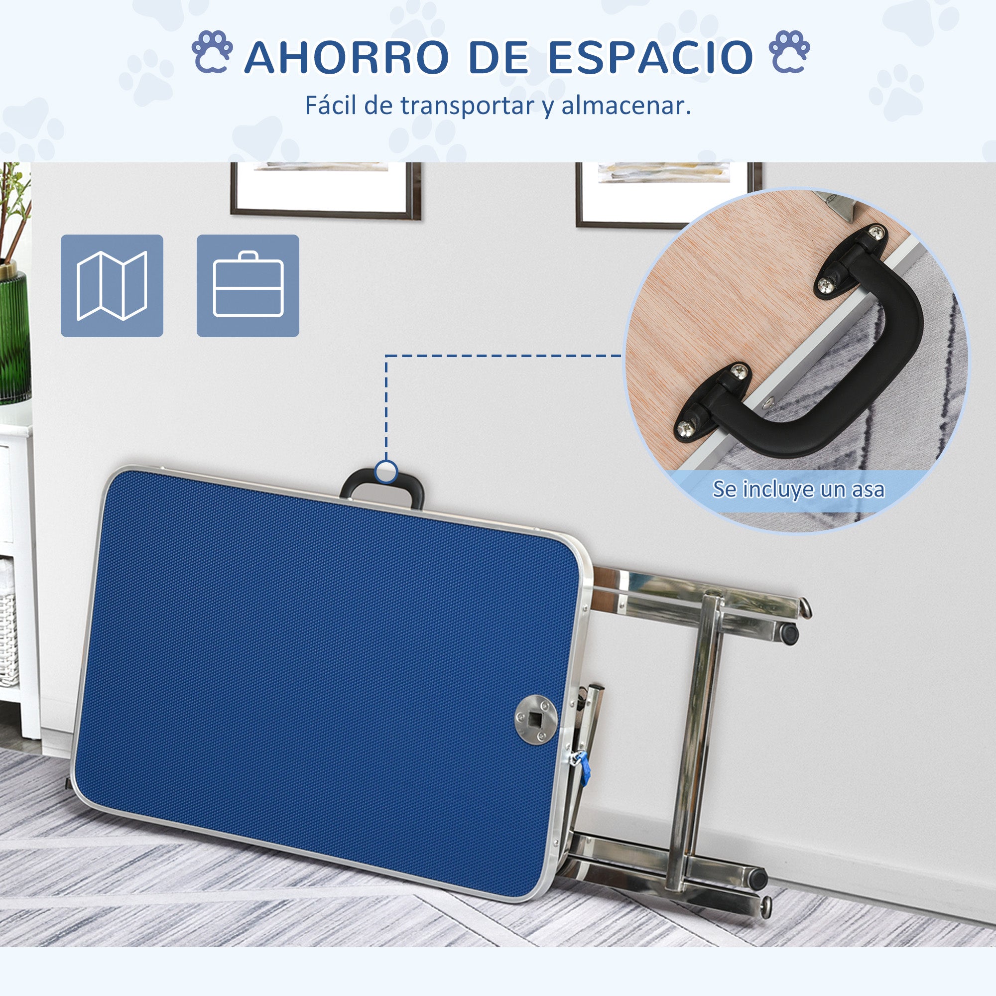 Pet Grooming Table Grooming Table Adjustable Height with Non-slip Countertop Foldable Stainless Steel Legs Handle and Adjustable Height Arm 72x45x74-81 cm Blue