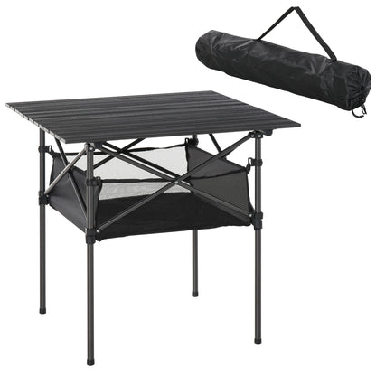 Folding Aluminum Camping Table Folding Table with Mesh Bag Portable Picnic Table for Camping Garden Party Picnic Balcony Black 70 x 70 x 69 cm