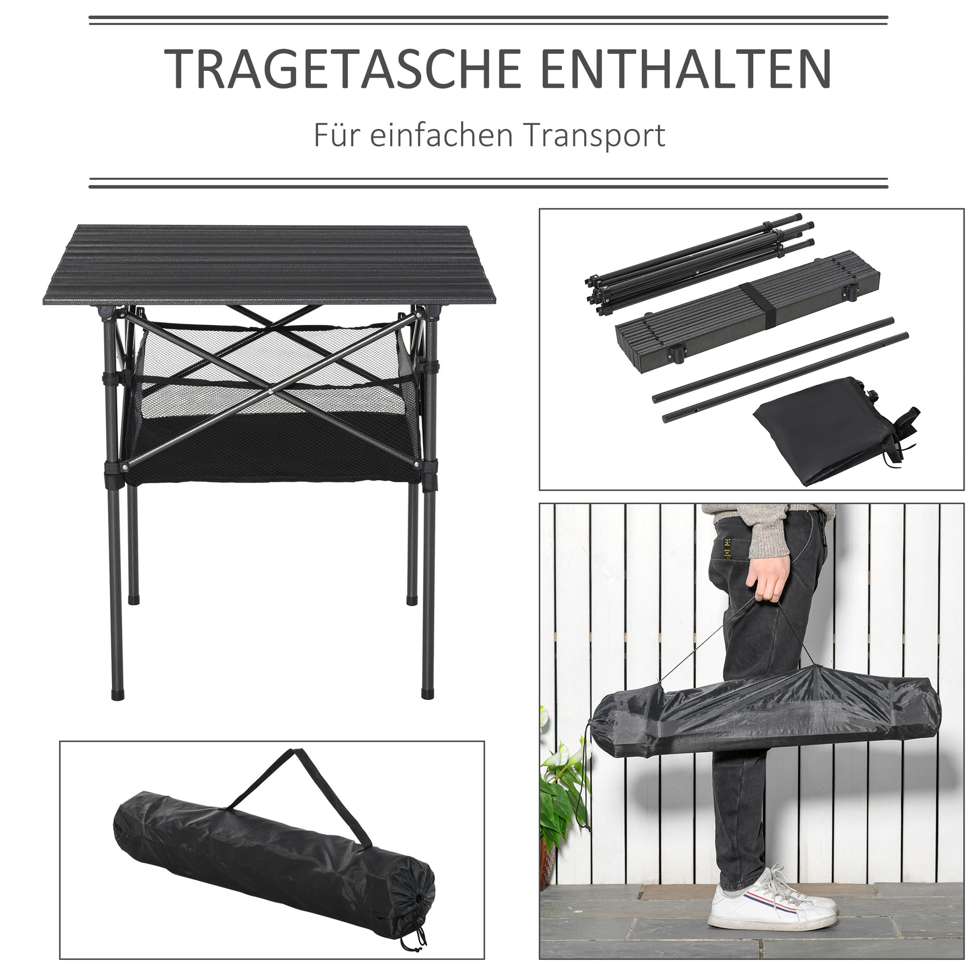 Folding Aluminum Camping Table Folding Table with Mesh Bag Portable Picnic Table for Camping Garden Party Picnic Balcony Black 70 x 70 x 69 cm
