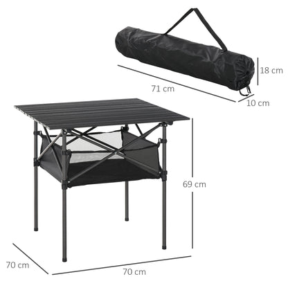 Folding Aluminum Camping Table Folding Table with Mesh Bag Portable Picnic Table for Camping Garden Party Picnic Balcony Black 70 x 70 x 69 cm