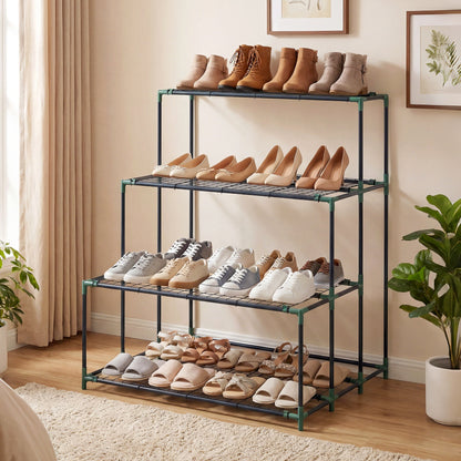 4-Tier Plant Stand, 43.3 in Tall Flower Rack with 24 Clips, Steel Multi-Level Plant Shelf for Garden & Balcony, Dark Green